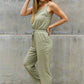 ODDI Full Size Textured Woven Jumpsuit in Sage