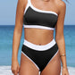 Contrast Trim Ribbed One-Shoulder Bikini Set