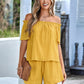 Textured Frill Trim Off-Shoulder Top and Shorts Set