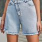 Buttoned Raw Hem Denim Shorts