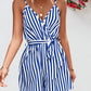 Striped Tie Waist Spaghetti Strap Romper