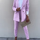 Lapel Collar Long Sleeve Blazer and Pants Set