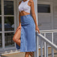 Split Buttoned Denim Skirt