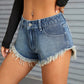 Raw Hem Denim Shorts with Pockets