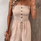 Decorative Button Smocked Strapless Romper