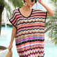 Rainbow Stripe Scalloped V-Neck Cover-Up Dress