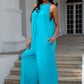 Double Take Full Size Tie Back Cutout Sleeveless Jumpsuit