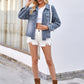 Pearl Trim Raw Hem Denim Jacket