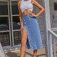 Split Buttoned Denim Skirt