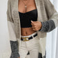 Perfee Tricolor Color Block Open Front Cardigan