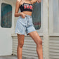 Buttoned Raw Hem Denim Shorts