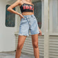 Buttoned Raw Hem Denim Shorts