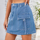 Pocketed Buttoned Denim Skirt