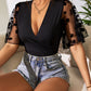 Surplice Lace Half Sleeve Bodysuit