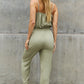 ODDI Full Size Textured Woven Jumpsuit in Sage