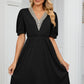 Contrast V-Neck Puff Sleeve Pocket Dress