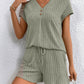 Ribbed V-Neck Top and Shorts Set