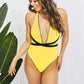 Contrast Tie-Waist Plunge One-Piece Swimsuit