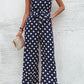 Polka Dot Grecian Wide Leg Jumpsuit