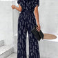 Tied Printed Mock Neck Wide Leg Jumpsuit