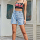 Buttoned Raw Hem Denim Shorts