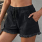 Pocketed Frayed Denim Shorts