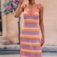 Striped Tie Shoulder Split Cover Up Dress