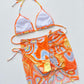 Multicolored Drawstring Ruched Three-Piece Swim Set