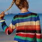 Rainbow Stripe Openwork Long Sleeve Cover-Up