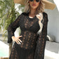 Openwork Scalloped Trim Long Sleeve Cover-Up Dress