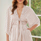 Tied Striped Three-Quarter Sleeve Romper