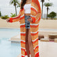 Striped Open Front Side Slit Duster Cover Up