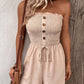 Decorative Button Smocked Strapless Romper