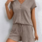 Ribbed V-Neck Top and Shorts Set