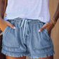 Pocketed Frayed Denim Shorts