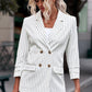 Striped Double-Breasted Long Sleeve Blazer