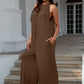 Double Take Full Size Tie Back Cutout Sleeveless Jumpsuit