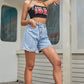 Buttoned Raw Hem Denim Shorts