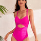 Crisscross Cutout V-Neck One-Piece Swimwear