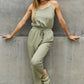 ODDI Full Size Textured Woven Jumpsuit in Sage