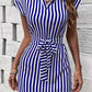 Tied Striped Cap Sleeve Mini Dress