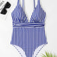 Striped Plunge Sleeveless One-Piece Swimwear