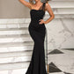 Rhinestone One-Shoulder Formal Dress