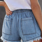 Pocketed Frayed Denim Shorts