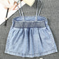 Smocked Adjustable Strap Denim Cami