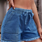 Drawstring Raw Hem Denim Shorts