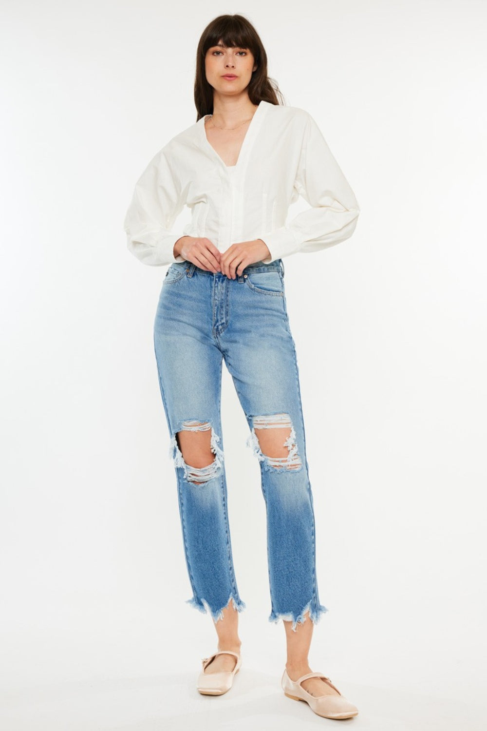 Kancan Distressed Frayed Hem Cropped Jeans