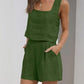 Square Neck Wide Strap Top and  Shorts Set