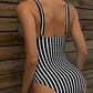 Striped Plunge Sleeveless One-Piece Swimwear