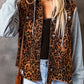 Leopard Distressed Drawstring Hooded Denim Jacket